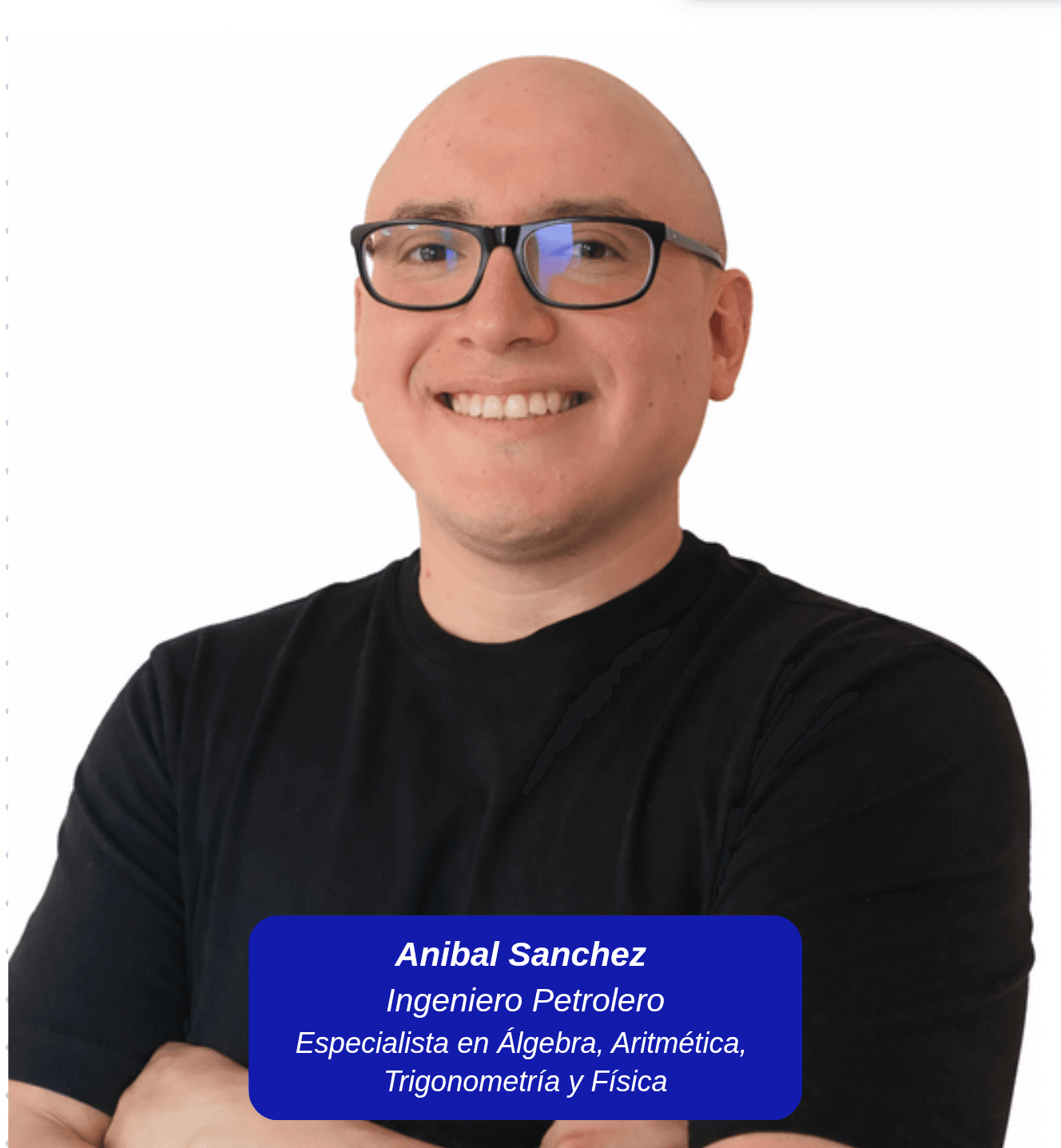 Smiling bald man with glasses wearing a black t-shirt, identified as engineer Anibal Sanchez.